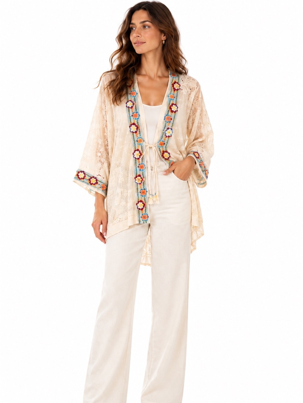 Johnny Was Kimono Lace Shae Cream Embroidered size M